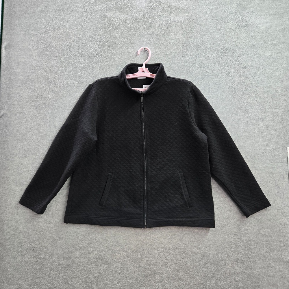 Chico's Women Jacket‎ 2 Black Weekends Quilted Long Sleeve Cotton Polyester
